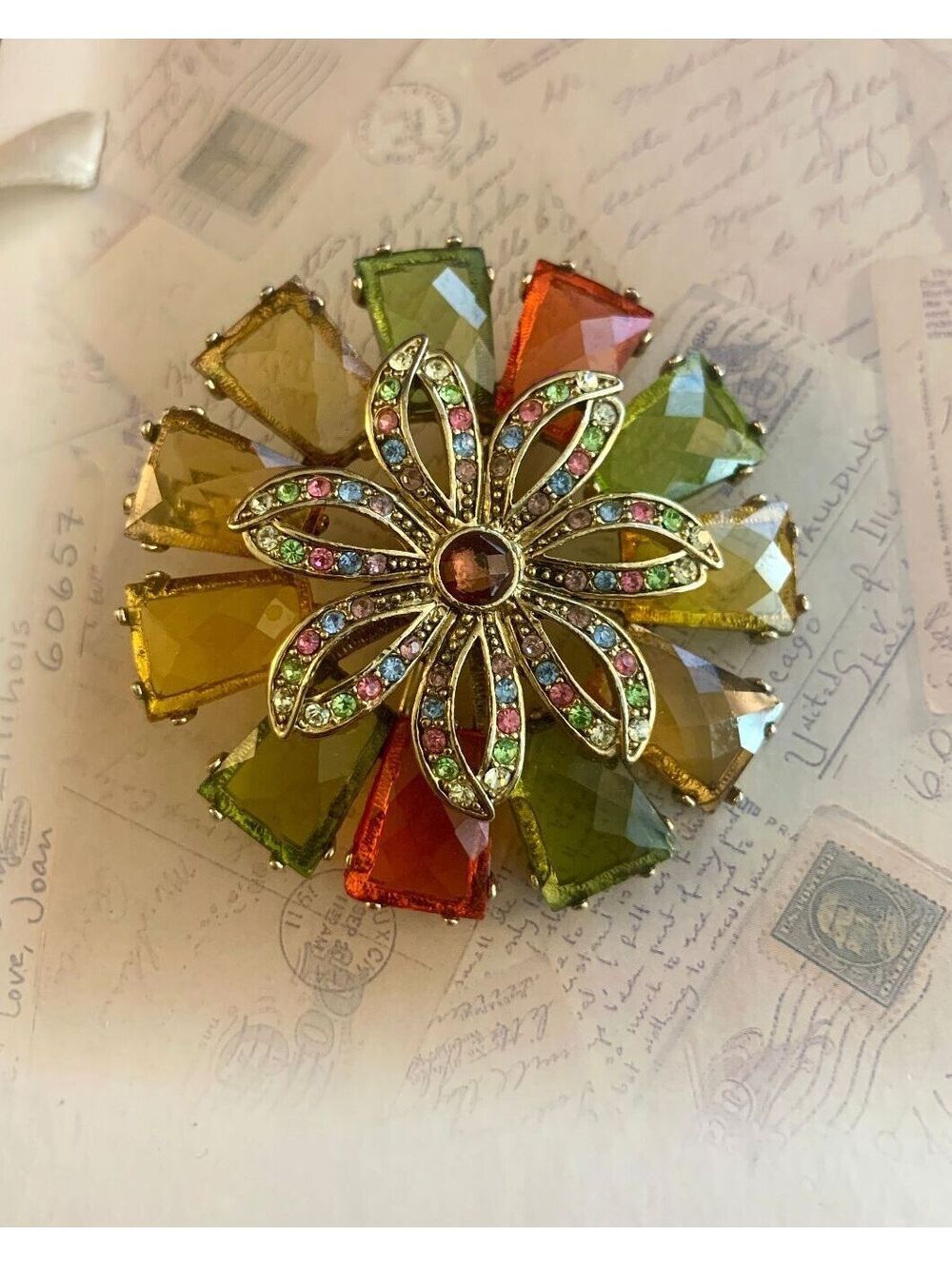 Vintage Colorful Rhinestone Flower Pin Brooch - Sparkling Multicolor Accessory